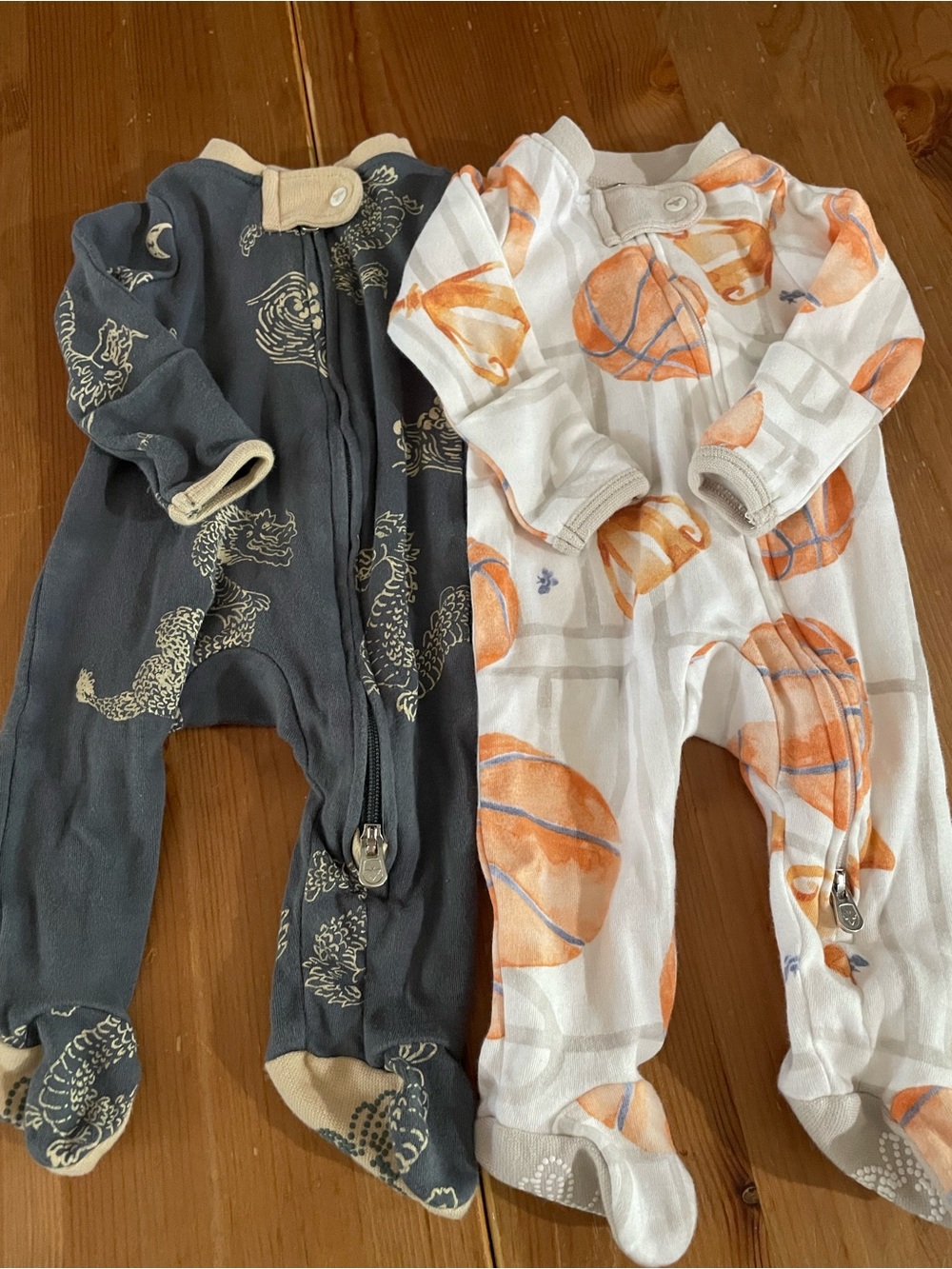 Burt's Bees White & Orange Basketball Print Footed One-Piece